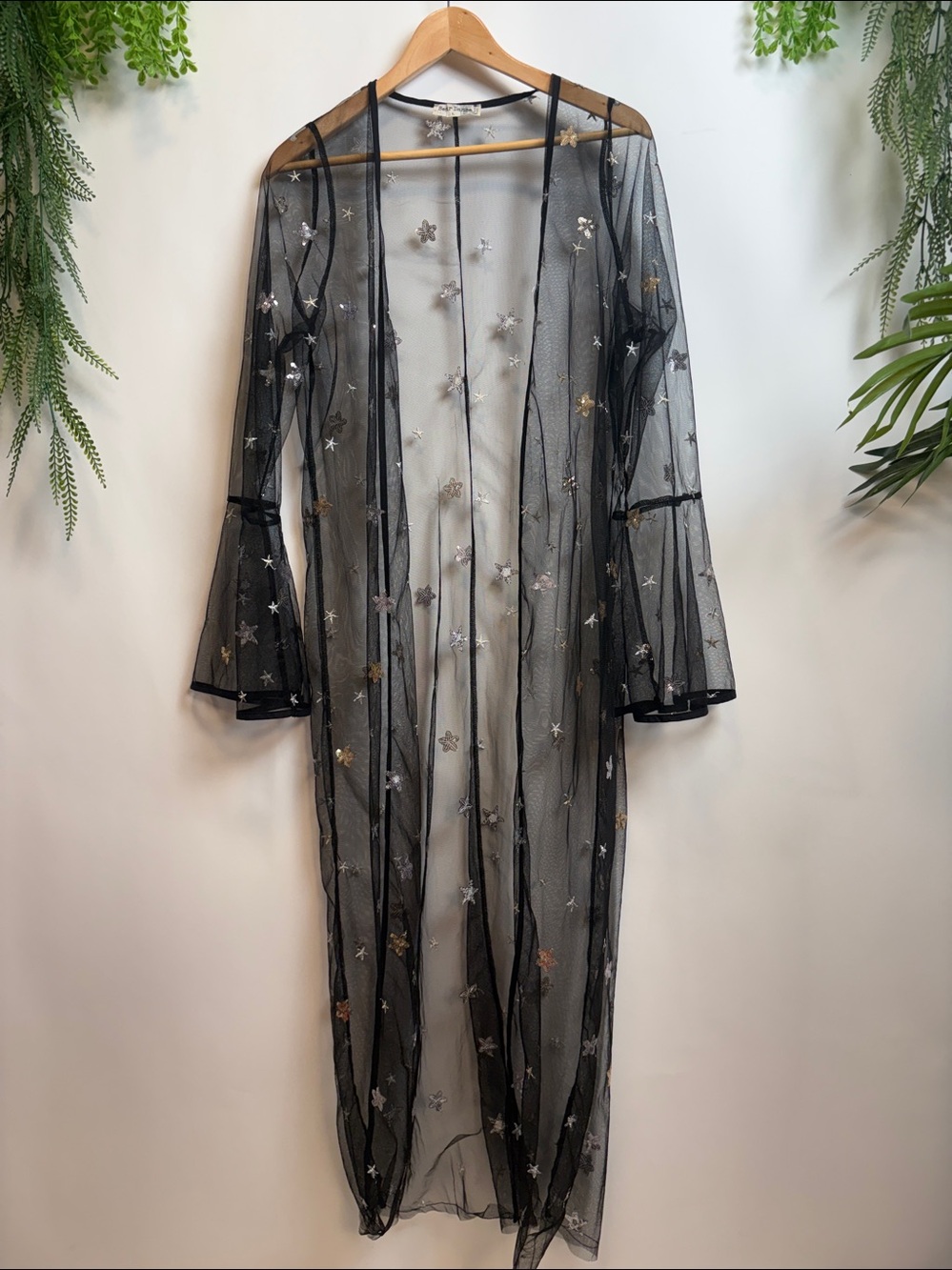 Bear Dance Black Sheer Robe/cover up with Star Accents